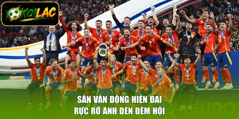 Sân vận động hiện đại rực rỡ ánh đèn đêm hội